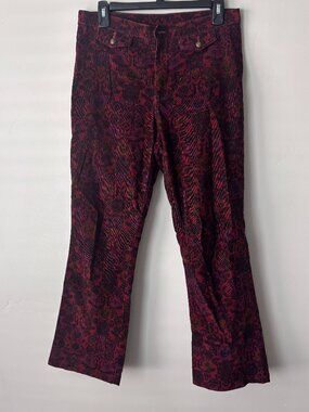 Free People Corduroy Pants Sz 6 Burgundy Cropped Flare Boho Floral Whimsy Goth